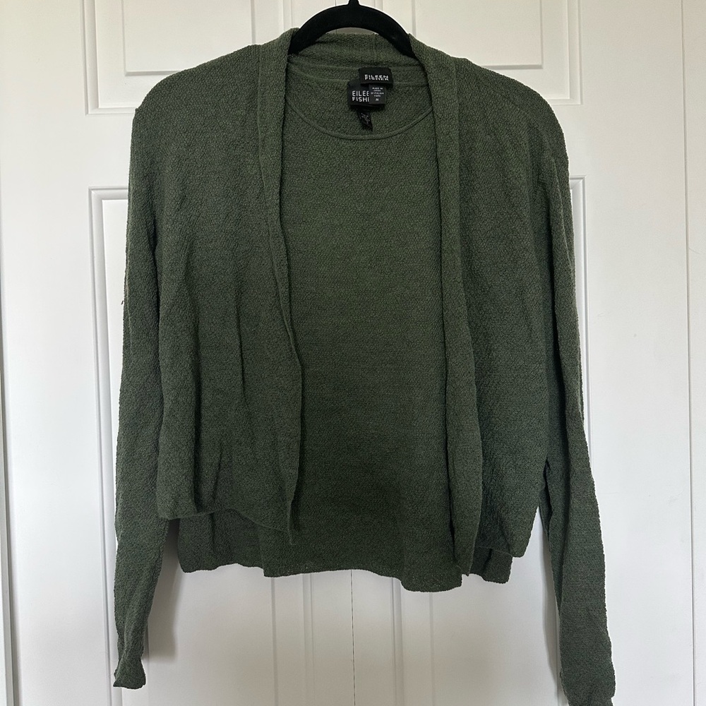 Eileen Fisher Green matching tank and cardigan set